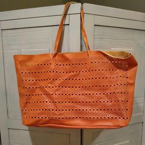 Faux Leather Cutout Coral Beach/Pool Bag